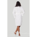 Factory White poly cotton waffle kimono bathrobe with color piping